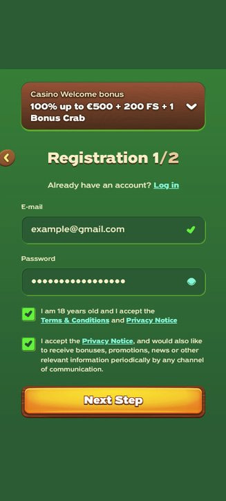 Processo di registrazione di Greenluck su smartphone Processo di registrazione di Greenluck su smartphone