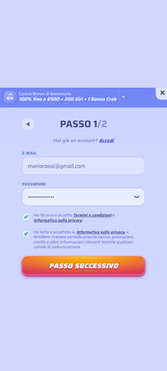 Processo di registrazione di Spinrollz su smartphone Processo di registrazione di Spinrollz su smartphone